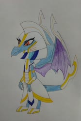 Size: 2744x4103 | Tagged: safe, artist:bsw421, princess ember, dragon, g4, clothes, egyptian, female, khopesh, solo, sword, traditional art, uniform, weapon