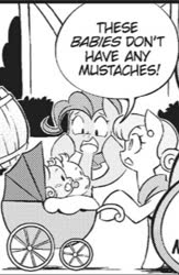 Size: 295x452 | Tagged: safe, seven seas, pinkie pie, earth pony, pony, g4, my little pony: the manga, baby, black and white, female, foal, grayscale, manga, mare, monochrome, out of context