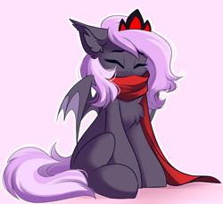 Size: 2976x2716 | Tagged: safe, artist:airiniblock, oc, oc only, oc:sak, bat pony, pony, vampire, vampony, rcf community, bat pony oc, bat wings, chest fluff, clothes, crown, cute, female, high res, jewelry, mare, regalia, scarf, smiling, solo, wings