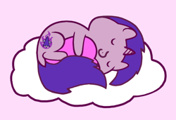 Size: 624x427 | Tagged: safe, artist:barpy, oc, oc only, oc:northern flame, pony, unicorn, barpy's sleeping ponies hugging a heart, cloud, cuddling, cute, hape, happy, heart, hug, male, simple background, sleeping, smiling, solo