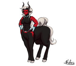 Size: 1500x1309 | Tagged: safe, artist:andromailus, lord tirek, centaur, g4, cloven hooves, female, lady tirek, nose piercing, nose ring, piercing, rule 63, septum piercing, simple background, solo, white background