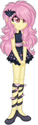 Size: 621x2012 | Tagged: safe, artist:fantarianna, fluttershy, bat pony, vampire, equestria girls, g4, bat ponified, clothes, dress, fangs, female, flutterbat, hair ornament, race swap, simple background, solo, transparent background, vampireshy