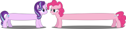 Size: 12000x2774 | Tagged: safe, artist:ace play, pinkie pie, starlight glimmer, earth pony, pony, unicorn, g4, duo, grin, long glimmer, long pinkie pie, long ponk, long pony, meme, simple background, smiling, transparent background, vector