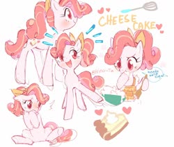 Size: 1280x1084 | Tagged: safe, artist:kino-ta, oc, oc only, oc:cheese cake, earth pony, pony, apron, batter, clothes, female, food, mare, offspring, parent:cheese sandwich, parent:pinkie pie, parents:cheesepie, solo