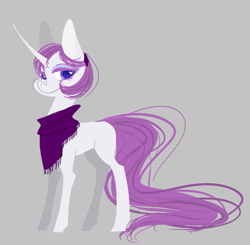 Size: 629x616 | Tagged: safe, artist:trainerfairy, pony, unicorn, alternate design, alternate hairstyle, clothes, curved horn, horn, lidded eyes, shawl, smiling, solo