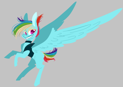 Size: 1002x708 | Tagged: safe, artist:trainerfairy, rainbow dash, pegasus, pony, g4, choker, clothes, female, grin, smiling, solo, vest