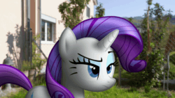 Size: 800x450 | Tagged: safe, artist:stormxf3, rarity, pony, unicorn, man versus ponies, g4, animated, boop, cute, excited, female, gif, hand, happy, images you can hear, irl, mare, photo, ponies in real life, pronking, raribetes, wahaha