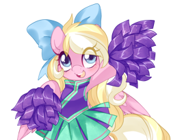 Size: 1226x1000 | Tagged: safe, artist:loyaldis, oc, oc only, oc:bay breeze, pegasus, pony, blushing, bow, cheerleader, cheerleader outfit, clothes, cute, female, hair bow, mare, ocbetes, open mouth, pom pom, simple background, transparent background