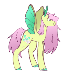 Size: 1080x1080 | Tagged: safe, artist:ff0000, fluttershy, pegasus, pony, g4, alternate design, beetle wings, colored hooves, female, mare, simple background, smiling, solo, unshorn fetlocks, white background, wings