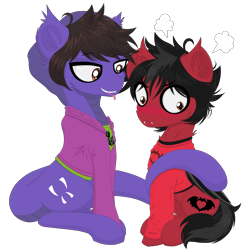 Size: 5000x5000 | Tagged: safe, artist:darkest-lunar-flower, bat pony, cobra, hybrid, original species, pony, snake, snake pony, bat wings, bedroom eyes, blushing, clothes, cobra starship, commission, duo, ear fluff, emo, eyeliner, fall out boy, fangs, folded wings, forked tongue, gabe saporta, hood, hoodie, hug, looking down, makeup, male, messy mane, pete wentz, ponified, prehensile tail, scales, shirt, simple background, sitting, snake tail, stallion, tail hug, transparent background, undershirt, wings