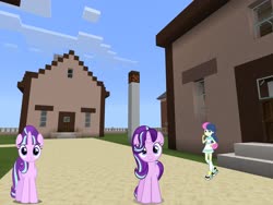 Size: 2048x1536 | Tagged: safe, artist:razethebeast, artist:topsangtheman, artist:xebck, bon bon, starlight glimmer, sweetie drops, pony, unicorn, equestria girls, g4, duality, looking at you, minecraft, our town, photoshopped into minecraft, s5 starlight, self ponidox