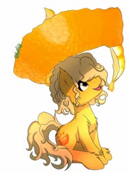 Size: 1506x2000 | Tagged: safe, artist:noxi1_48, oc, oc only, oc:orange delight, earth pony, pony, commission, food, happy, orange, simple background, solo, white background, ych result