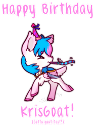 Size: 346x459 | Tagged: safe, artist:14th-crown, oc, oc only, pegasus, pony, colored hooves, eyes closed, happy birthday, hat, party hat, pegasus oc, raised hoof, simple background, transparent background, wings