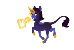 Size: 3700x2500 | Tagged: safe, artist:jackiebloom, oc, oc only, oc:felis flicker, pony, unicorn, female, high res, magic, mare, notepad, simple background, solo, transparent background