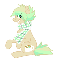 Size: 516x582 | Tagged: safe, artist:ad-opt, oc, oc only, earth pony, pony, clothes, cup, earth pony oc, grin, male, scarf, simple background, sitting, smiling, solo, stallion, white background