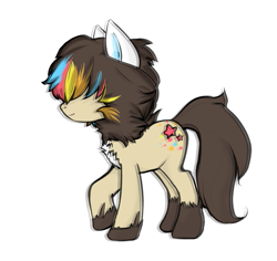 Size: 673x635 | Tagged: safe, artist:ad-opt, oc, oc only, earth pony, pony, coat markings, earth pony oc, male, mane, multicolored hair, rainbow hair, raised hoof, simple background, socks (coat markings), solo, stallion, white background