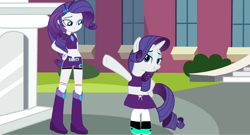 Size: 1280x693 | Tagged: safe, artist:supersamyoshi, rarity, equestria girls, g4, boots, boxing boots, boxing bra, boxing shoes, boxing shorts, boxing skirt, boxing trunks, bra, clothes, cycling shorts, drawstring, exeron fighters, exeron outfit, leggings, martial arts kids outfits, self ponidox, shoes, shorts, skirt, sneakers, socks, sports bra, sports shorts, trunks, underwear