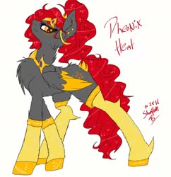 Size: 1600x1656 | Tagged: safe, artist:_wulfie, oc, oc only, oc:phoenix heart, pegasus, pony, chest fluff, clothes, ear piercing, pegasus oc, piercing, signature, simple background, socks, solo, text, two toned wings, white background, wings