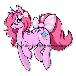 Size: 500x500 | Tagged: safe, artist:gazecreative, oc, oc only, pony, unicorn, bow, candy, cupcake, food, hair bow, hair over one eye, horn, simple background, solo, sprinkles, tail bow, transparent background, unicorn oc