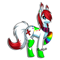 Size: 500x500 | Tagged: safe, artist:gazecreative, oc, oc only, earth pony, pony, clothes, coat markings, earth pony oc, paw prints, rainbow socks, scarf, simple background, socks, socks (coat markings), solo, striped socks, transparent background