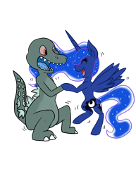 Size: 2153x2786 | Tagged: safe, artist:luckynight48, princess luna, oc, alicorn, kaiju, pony, g4, godzilla, godzilla (series), godzilla junior, high res, lunazilla, shipping, simple background, transparent background