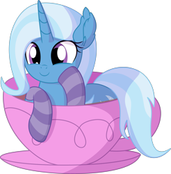 Size: 6581x6679 | Tagged: safe, artist:cyanlightning, trixie, pony, unicorn, g4, .svg available, absurd resolution, clothes, cup, cup of pony, cute, diatrixes, female, mare, micro, simple background, socks, solo, striped socks, teacup, that pony sure does love teacups, transparent background, vector