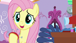 Size: 1920x1080 | Tagged: safe, screencap, fluttershy, pony, dragon dropped, g4, female, pincushion, sewing machine, solo