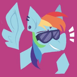 Size: 698x698 | Tagged: safe, artist:klhpyro, rainbow dash, pegasus, pony, g4, ear piercing, earring, female, jewelry, piercing, purple background, simple background, solo, sunglasses