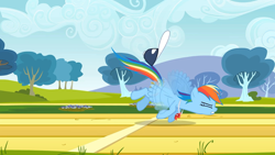 Size: 1920x1080 | Tagged: safe, screencap, rainbow dash, pegasus, pony, g4, hurricane fluttershy, coach rainbow dash, coaching cap, female, mare, rainbow dashs coaching whistle, solo, whistle, whistle necklace