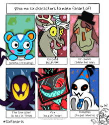 Size: 3500x4000 | Tagged: safe, artist:mysteriousdreaming, discord, demon, draconequus, ghost, squirrel, undead, anthro, g4, a hat in time, animal crossing, bedsheet ghost, bust, crossover, doopliss, duplighost, hat, hazbin hotel, hellaverse, object head, overlord demon, paper mario, paper mario: the thousand year door, party hat, shadow, sinner demon, six fanarts, smile for me, smiling, super mario bros., television, television demon, that's entertainment, vox