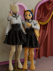Size: 810x1080 | Tagged: safe, artist:stellarator, oc, oc:cold front, pegasus, anthro, unguligrade anthro, comic:after hours at carousel boutique, comic:after hours at carousel boutique part 2, 3d, blender, blender cycles, carousel boutique, clothes, crossdressing, dress, dressup, femboy, gothic lolita, lolita fashion, male, mannequin, not sfm