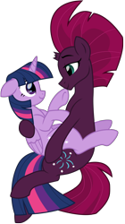 Size: 4994x8904 | Tagged: safe, artist:ejlightning007arts, fizzlepop berrytwist, tempest shadow, twilight sparkle, alicorn, pony, unicorn, g4, broken horn, cute, duo, female, holding, horn, lesbian, ship:tempestlight, shipping, simple background, tempestbetes, transparent background, twiabetes, twilight sparkle (alicorn), vector