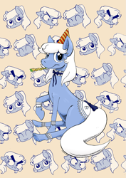 Size: 905x1280 | Tagged: safe, artist:darkhestur, oc, oc only, oc:dainty doily, original species, pony, birthday, cute, doily pony, hat, party hat, silly background, sitting, solo