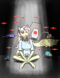 Size: 1000x1280 | Tagged: safe, artist:appletank, fluttershy, cyborg, robot, anthro, g4, augmented, fanfic art, female, sketchy, solo