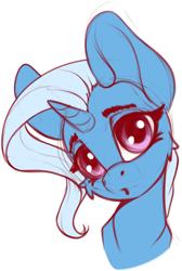 Size: 1690x2518 | Tagged: safe, artist:hitbass, artist:skitsroom, derpibooru exclusive, trixie, pony, unicorn, g4, blushing, bust, cute, diatrixes, female, floppy ears, head tilt, mare, portrait, simple background, sketch, solo, white background