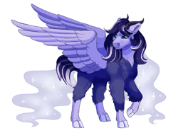 Size: 1800x1350 | Tagged: safe, artist:uunicornicc, oc, oc only, oc:eternity, hybrid, black sclera, cloven hooves, female, horns, interspecies offspring, offspring, parent:lord tirek, parent:princess luna, simple background, solo, white background