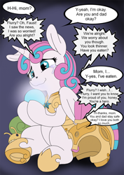 Size: 848x1200 | Tagged: safe, artist:manifest harmony, princess flurry heart, whammy, alicorn, pony, series:save the world, g4, armor, communicator, coronavirus, covid-19, crying, crystal ball, dialogue, female, heart eyes, heart nostrils, helmet, implied princess cadance, older, older flurry heart, royal guard, smiling, social distancing, solo, sweet dreams fuel, tears of joy, underhoof, warrior flurry heart, wavy mouth, wingding eyes