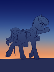 Size: 1689x2252 | Tagged: safe, artist:toanderic, oc, oc only, oc:toanderic, pegasus, pony, bag, cable, camera, colored sketch, earbuds, guitar, musical instrument, saddle bag, sketch, solo, walking