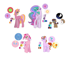 Size: 1024x836 | Tagged: safe, artist:pegasister64, oc, oc only, alicorn, earth pony, pony, unicorn, color palette, colt, cutie mark, female, magical lesbian spawn, male, mare, offspring, parent:big macintosh, parent:pinkie pie, parent:pipsqueak, parent:pokey pierce, parent:princess celestia, parent:princess luna, parent:starlight glimmer, parent:sunburst, parent:twilight sparkle, parents:lunapip, parents:pokeypie, parents:starburst, parents:twilestia, parents:twimac, simple background, stallion, transparent background