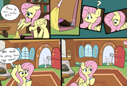 Size: 3496x2362 | Tagged: safe, artist:taurson, angel bunny, fluttershy, pony, g4, broom, comic, easter bunny, easter egg, egg, high res, wing hands, wings