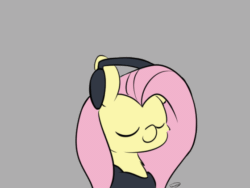Size: 560x420 | Tagged: safe, artist:taurson, fluttershy, pegasus, pony, g4, animated, bust, cheek fluff, cute, female, frame by frame, gif, gray background, headphones, party hard, party soft, portrait, shyabetes, simple background, solo, vibing