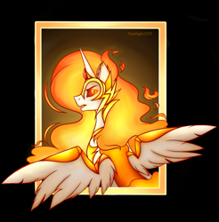 Size: 2649x2687 | Tagged: safe, artist:darklight1315, daybreaker, alicorn, pony, g4, armor, bust, female, high res, looking back, mare, solo, spread wings, wing armor, wings