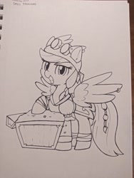 Size: 3120x4160 | Tagged: safe, artist:taurson, rainbow dash, pony, g4, female, inktober, monochrome, pirate rainbow dash, solo, traditional art, treasure chest