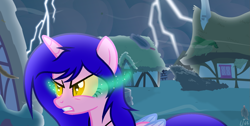 Size: 1679x849 | Tagged: safe, artist:lumi-infinite64, oc, oc only, alicorn, pony, evil eyes, possessed, solo