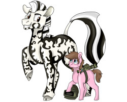 Size: 2500x2000 | Tagged: safe, artist:euspuche, oc, oc:burst fire, oc:hozoya, earth pony, pony, zebra, helmet, high res, looking at each other, simple background, size difference, transparent background, weapon