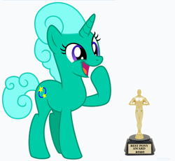 Size: 584x538 | Tagged: safe, artist:melisareb, edit, vector edit, glitter drops, pony, unicorn, g4, best pony, cute, female, glitterbetes, happy, mare, oscar, simple background, solo, trophy, vector, white background