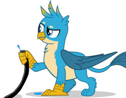 Size: 1875x1464 | Tagged: artist needed, source needed, safe, gallus, griffon, g4, belly, hose, imminent inflation, male, simple background, solo, transparent background, water