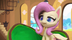 Size: 800x450 | Tagged: safe, screencap, fluttershy, pegasus, pony, fluttershy's hiccups, g4.5, my little pony: stop motion short, animated, cage, chair, eyes closed, female, fluttershy's cottage (interior), gif, mare, sigh, solo, stop motion, window, wings
