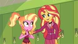 Size: 4000x2250 | Tagged: safe, artist:orin331, luster dawn, sunset shimmer, equestria girls, g4, canterlot high, clothes, duo, equestria girls-ified, fake screencap, female, geode of empathy, lockers, magical geodes, older, older sunset, open mouth, principal, principal and student, principal shimmer, principal sunset, show accurate