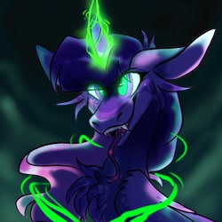 Size: 1000x1000 | Tagged: safe, artist:rockin_candies, twilight sparkle, alicorn, pony, g4, female, glowing eyes, glowing horn, horn, implied changeling, implied queen chrysalis, solo, twilight sparkle (alicorn)